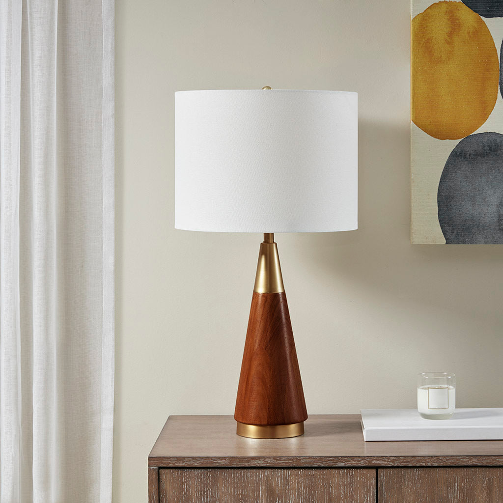 Triangular Table Lamp Gold Brown Polyester