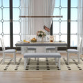 6 Piece Wooden Dining Table Set, Farmhouse Rectangular Dining Table, Four Chairs With Exquisitely Designed Hollow Chair Back And Bench For Home Dining Room Gray White White Gray Solid Wood
