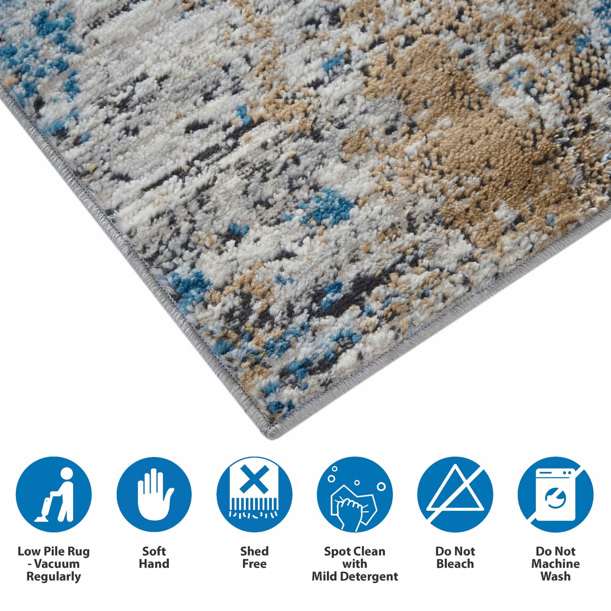 Abstract Area Rug Cream Blue Polyester