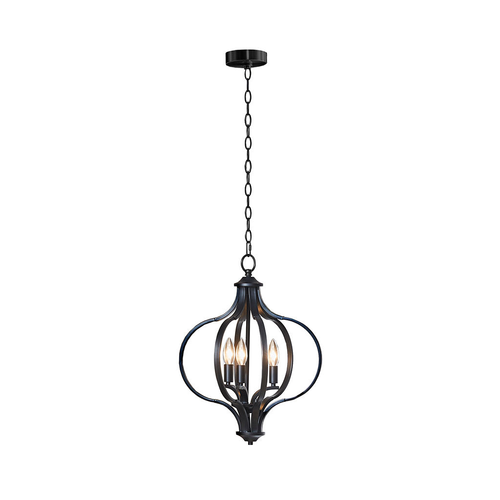 3 Light Metal Chandelier With Adjustable Chain Black Iron