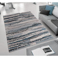 Watercolor Abstract Stripe Woven Area Rug Blue Polyester