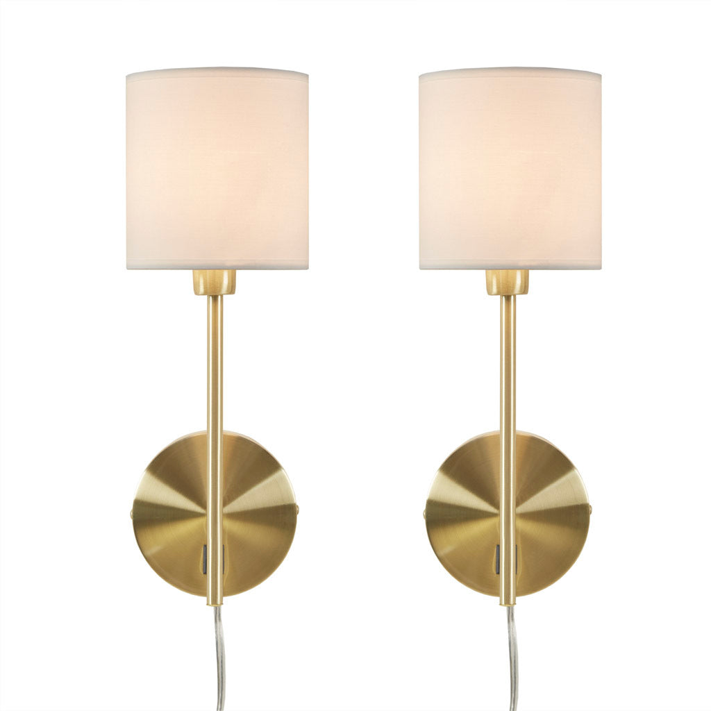 Metal Wall Sconce With Cylinder Shade, Set Of 2 Gold Cotton