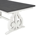6 Piece Wooden Dining Table Set, Farmhouse Rectangular Dining Table, Four Chairs With Exquisitely Designed Hollow Chair Back And Bench For Home Dining Room Gray White White Gray Solid Wood