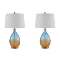 Cortina Ombre Glass Table Lamp, Set Of 2 Blue Cotton