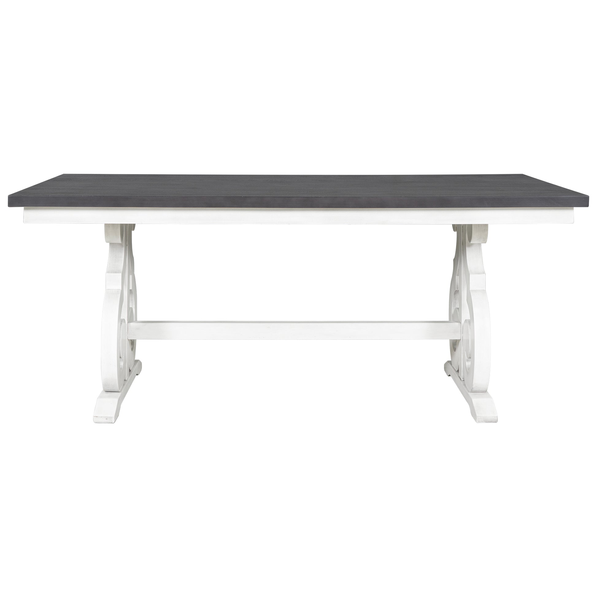 6 Piece Wooden Dining Table Set, Farmhouse Rectangular Dining Table, Four Chairs With Exquisitely Designed Hollow Chair Back And Bench For Home Dining Room Gray White White Gray Solid Wood