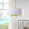 5 Light White Drum Shade Chandelier Gold Cotton