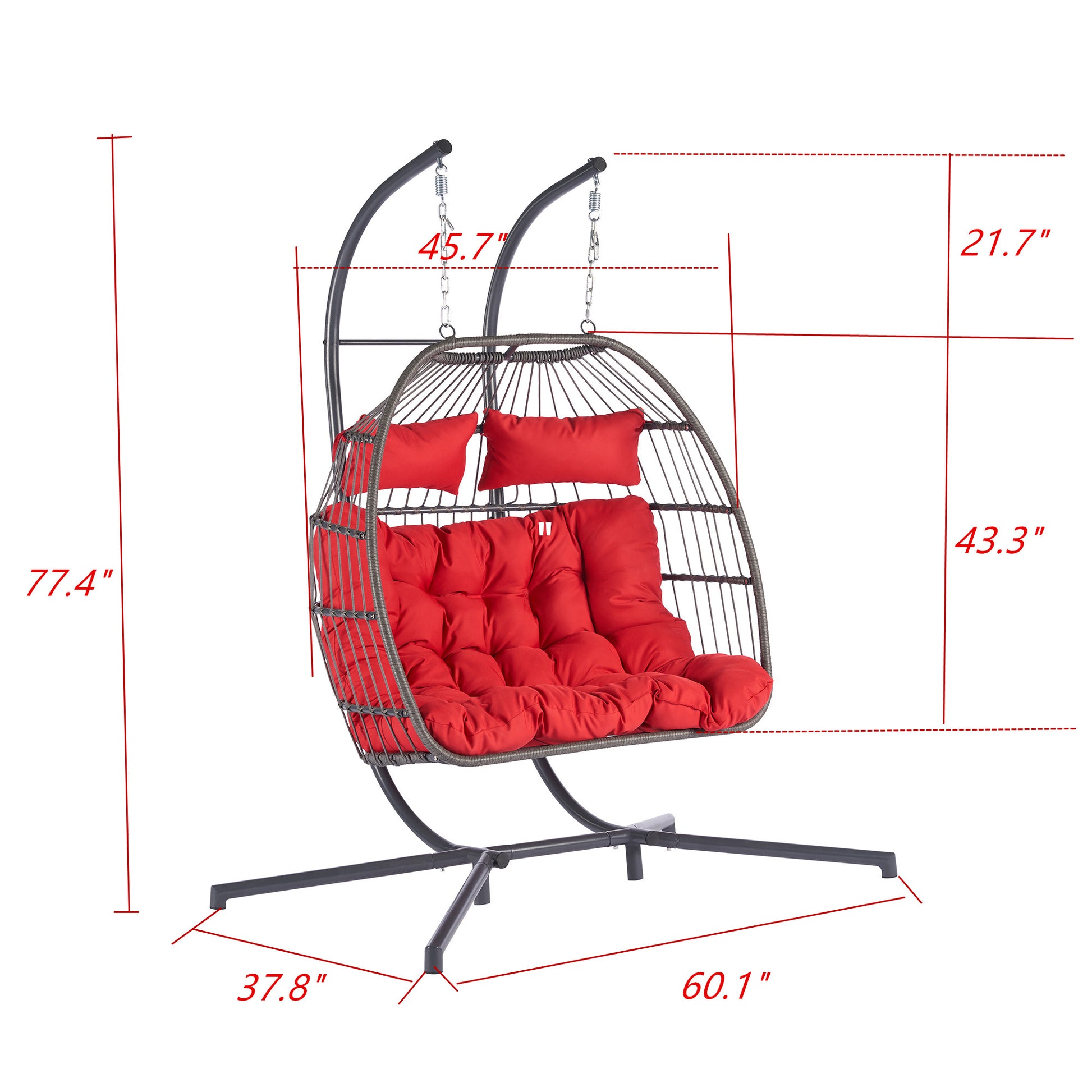 2 Person Outdoor Rattan Hanging Chair Patio Wicker Egg Chair Yes Sectional Red Uv Resistant Frame Water Resistant Cushion Garden & Outdoor American Design 2 Person Seating Group Polyester Rattan