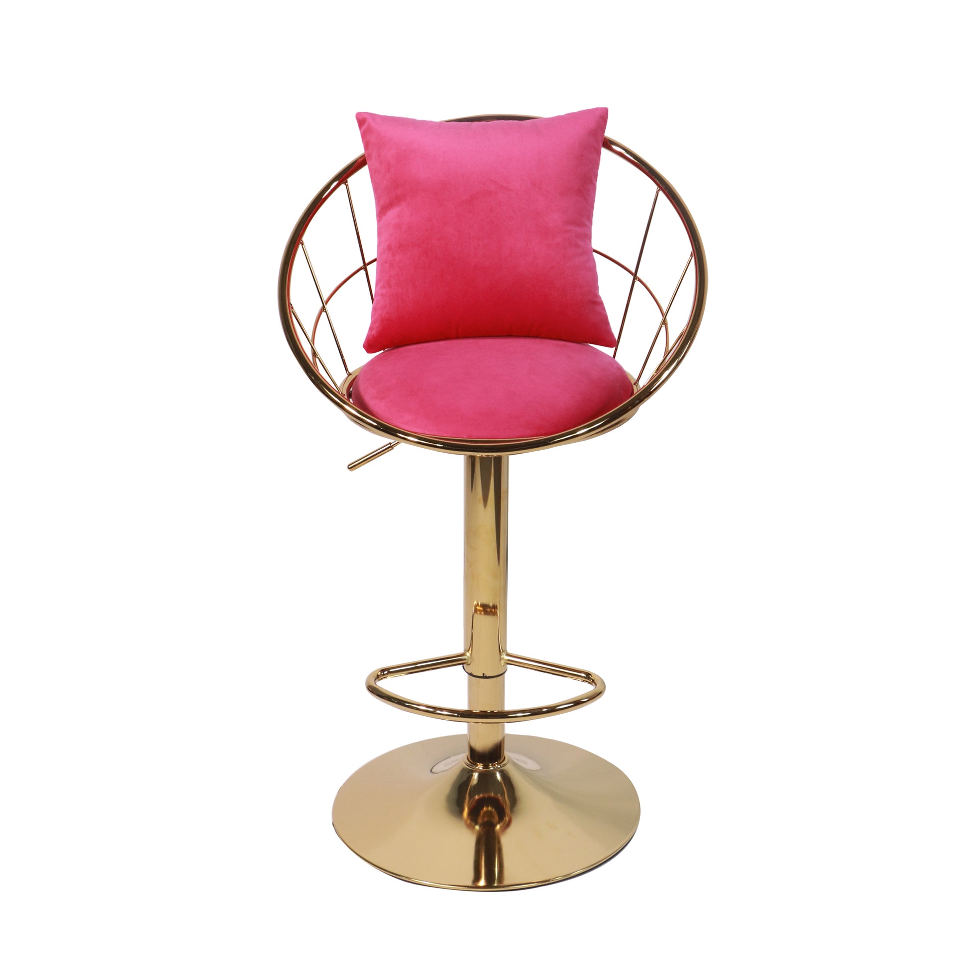 Rose Red Velvet Bar Chair, Pure Gold Plated, Unique Design,360 Degree Rotation.Adjustable Height,Suitable For Dinning Room And Bar,Set Of 2 Rose Red Velvet