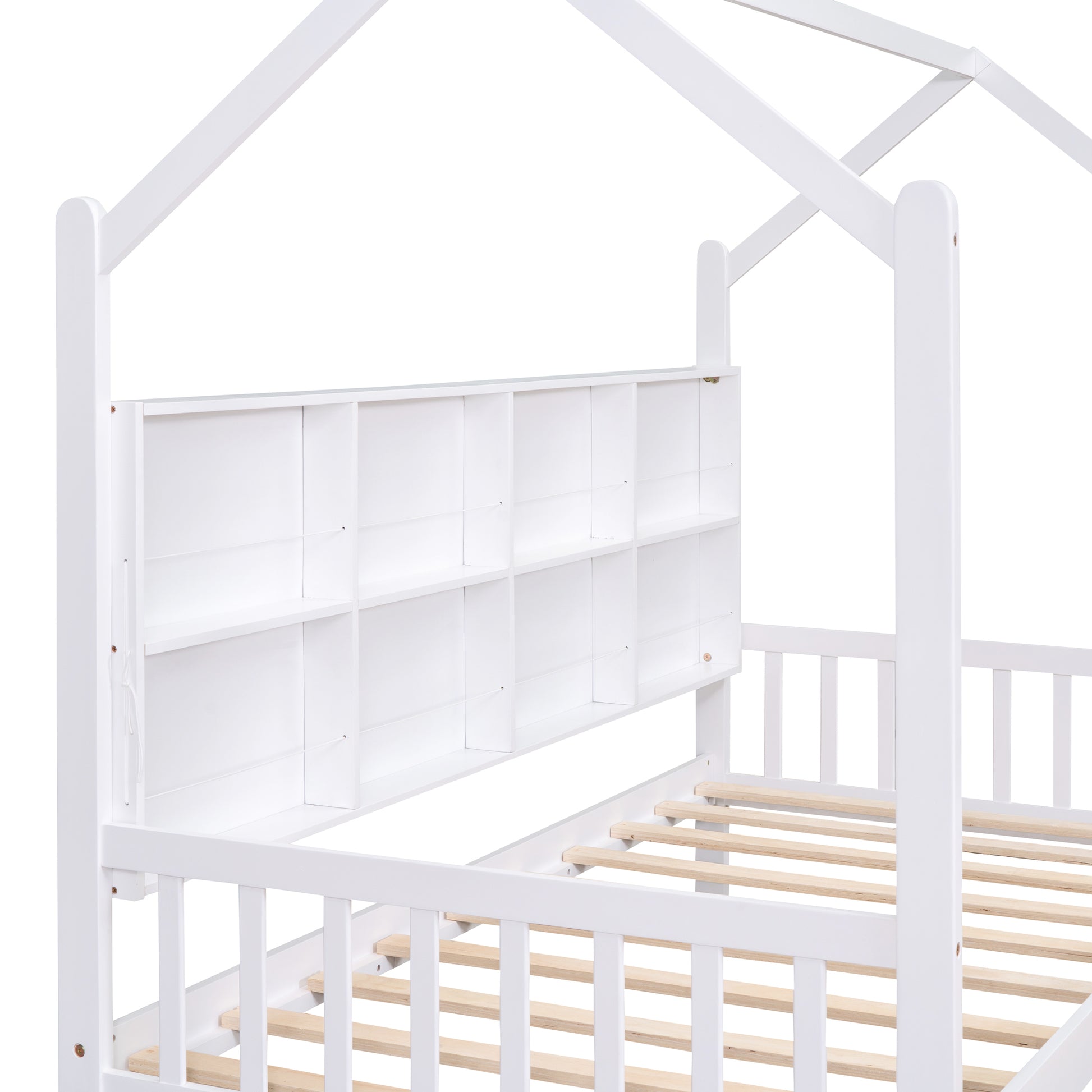 Wooden Twin Size House Bed With 2 Drawers,Kids Bed With Storage Shelf, White Twin White Solid Wood