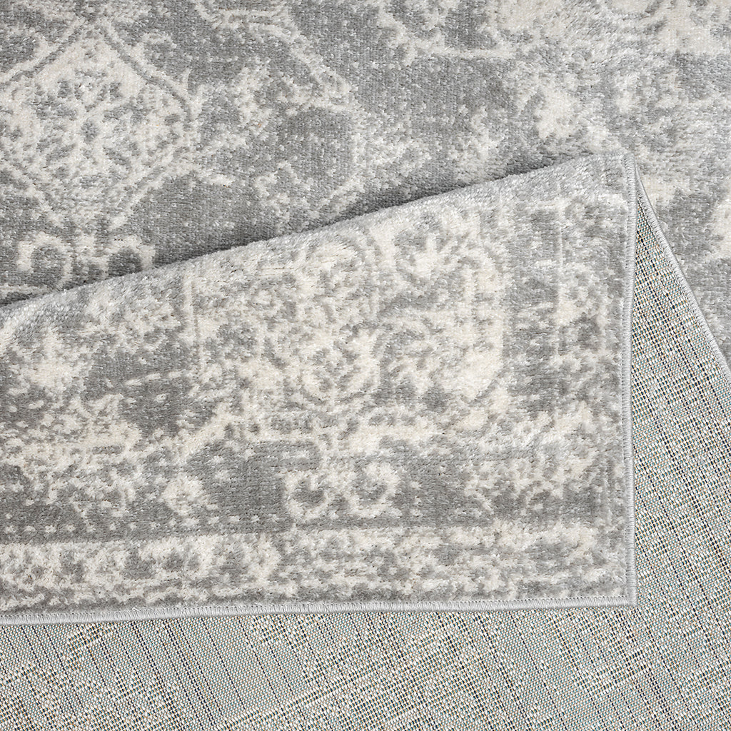 Distressed Medallion Woven Area Rug Cream Grey Polyester