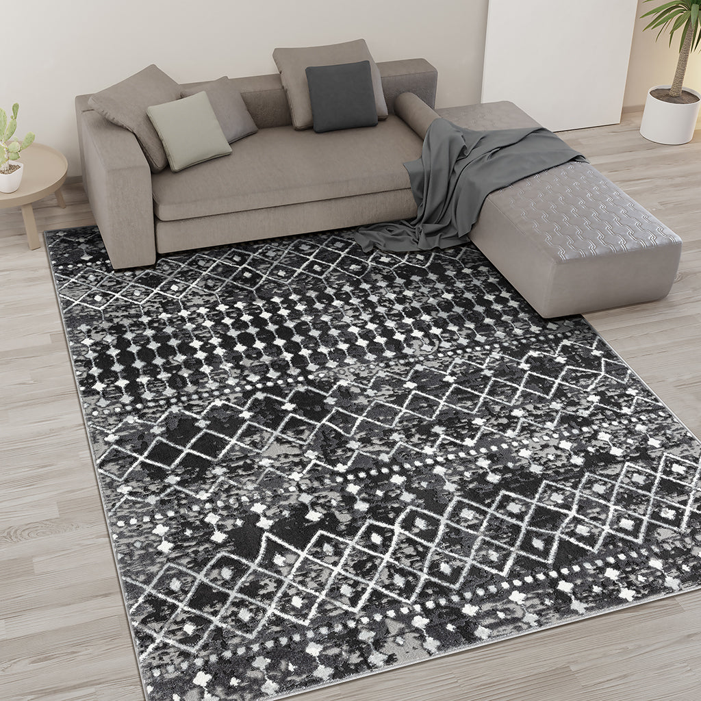 Moroccan Global Woven Area Rug Charcoal Polyester