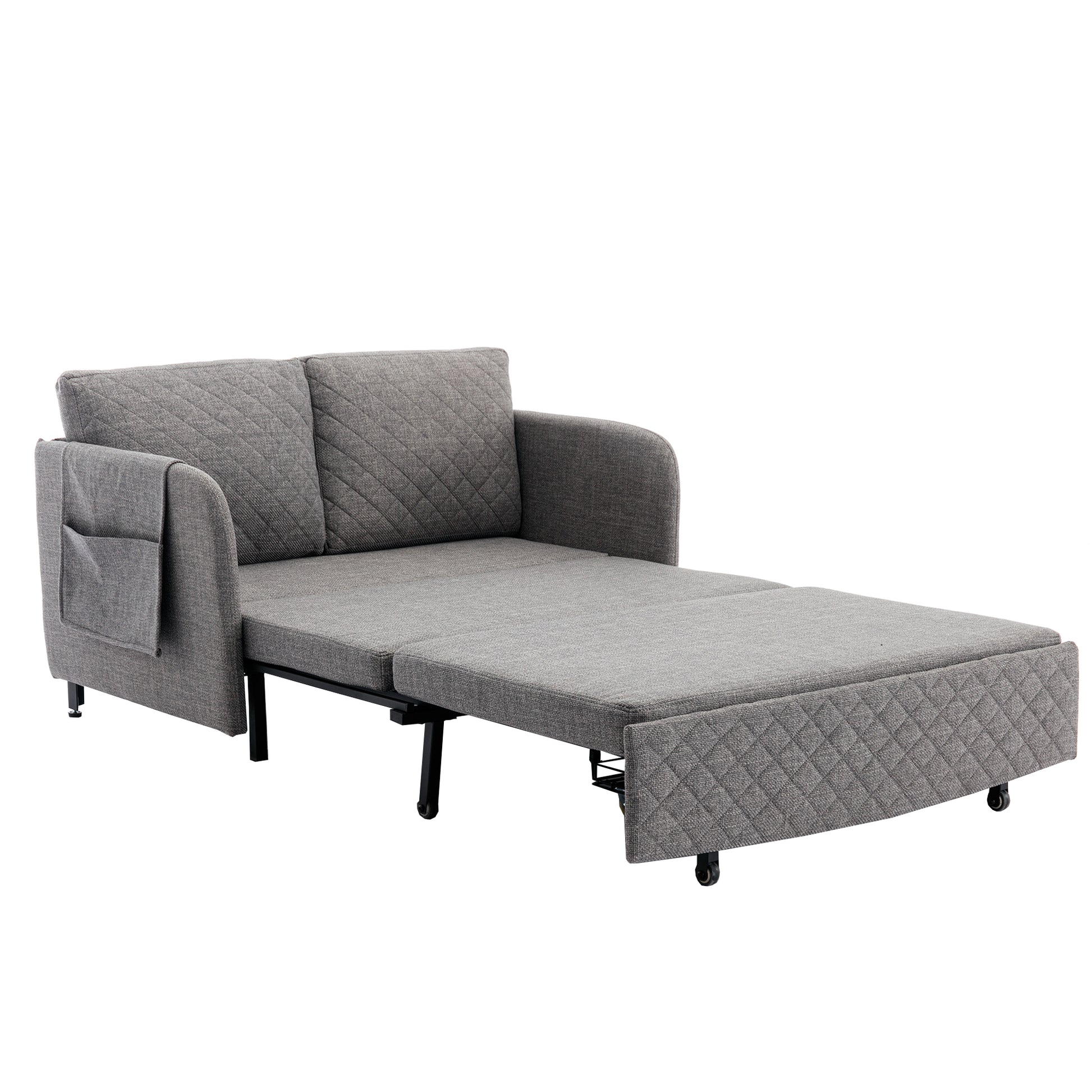 Coolmore Convertible Sleeper Sofa Bed, Modern Velvet Loveseat Couch With Pull Out Bed, Small Beautiful Seat Futon Sofa Bed With Headboard, 2 Pillows & Side Pockets For Living Room Light Grey Linen