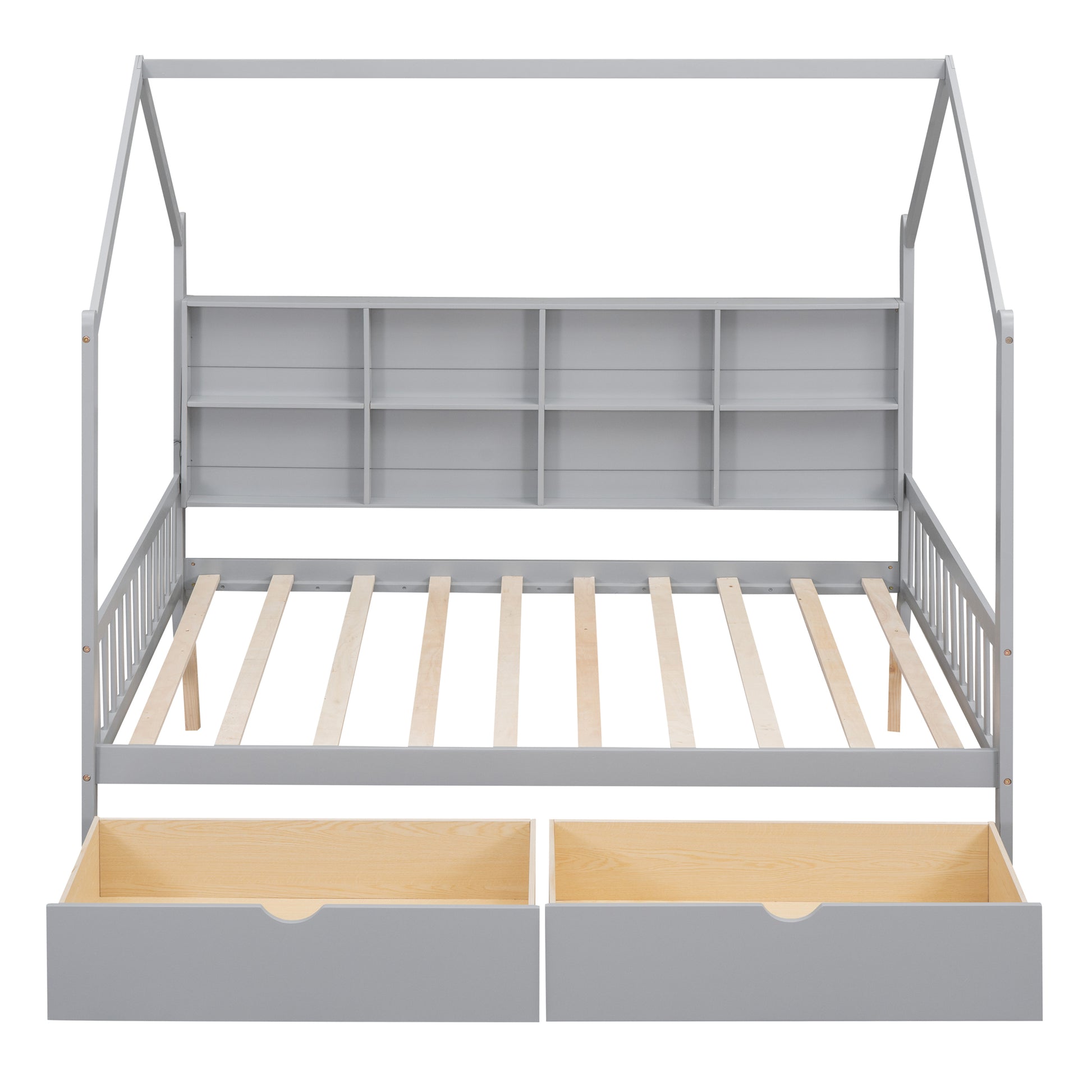 Wooden Full Size House Bed With 2 Drawers,Kids Bed With Storage Shelf, Gray Expected Arrival Time: 5.15 Gray Solid Wood