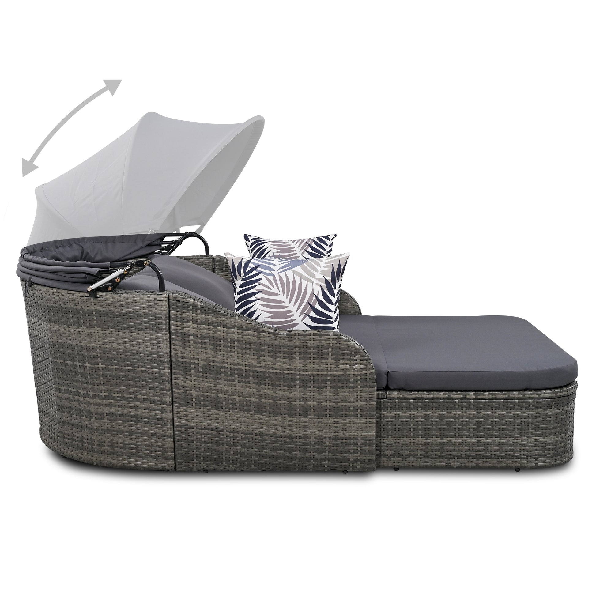 79.9" Outdoor Sunbed With Adjustable Canopy, Double Lounge, Pe Rattan Daybed, Gray Wicker And Cushion Yes Gray Wicker