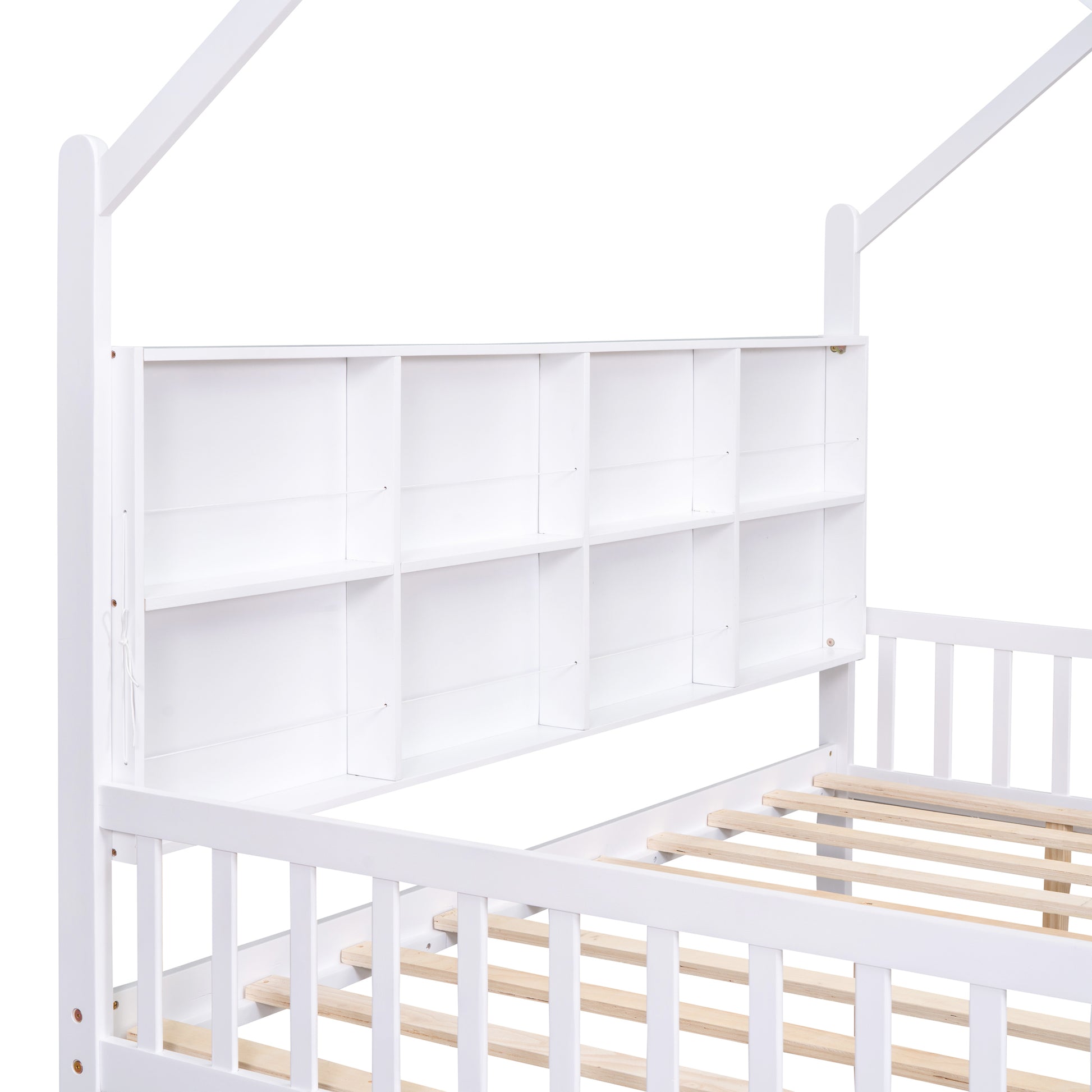 Wooden Full Size House Bed With 2 Drawers,Kids Bed With Storage Shelf, White Expected Arrival Time: 5.15 White Solid Wood