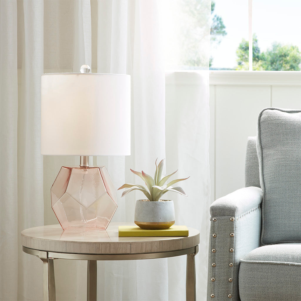 Bella Geometric Glass Table Lamp Pink Cotton