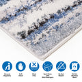 Watercolor Abstract Stripe Woven Area Rug Blue Polypropylene