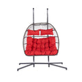 2 Person Outdoor Rattan Hanging Chair Patio Wicker Egg Chair Yes Sectional Red Uv Resistant Frame Water Resistant Cushion Garden & Outdoor American Design 2 Person Seating Group Polyester Rattan