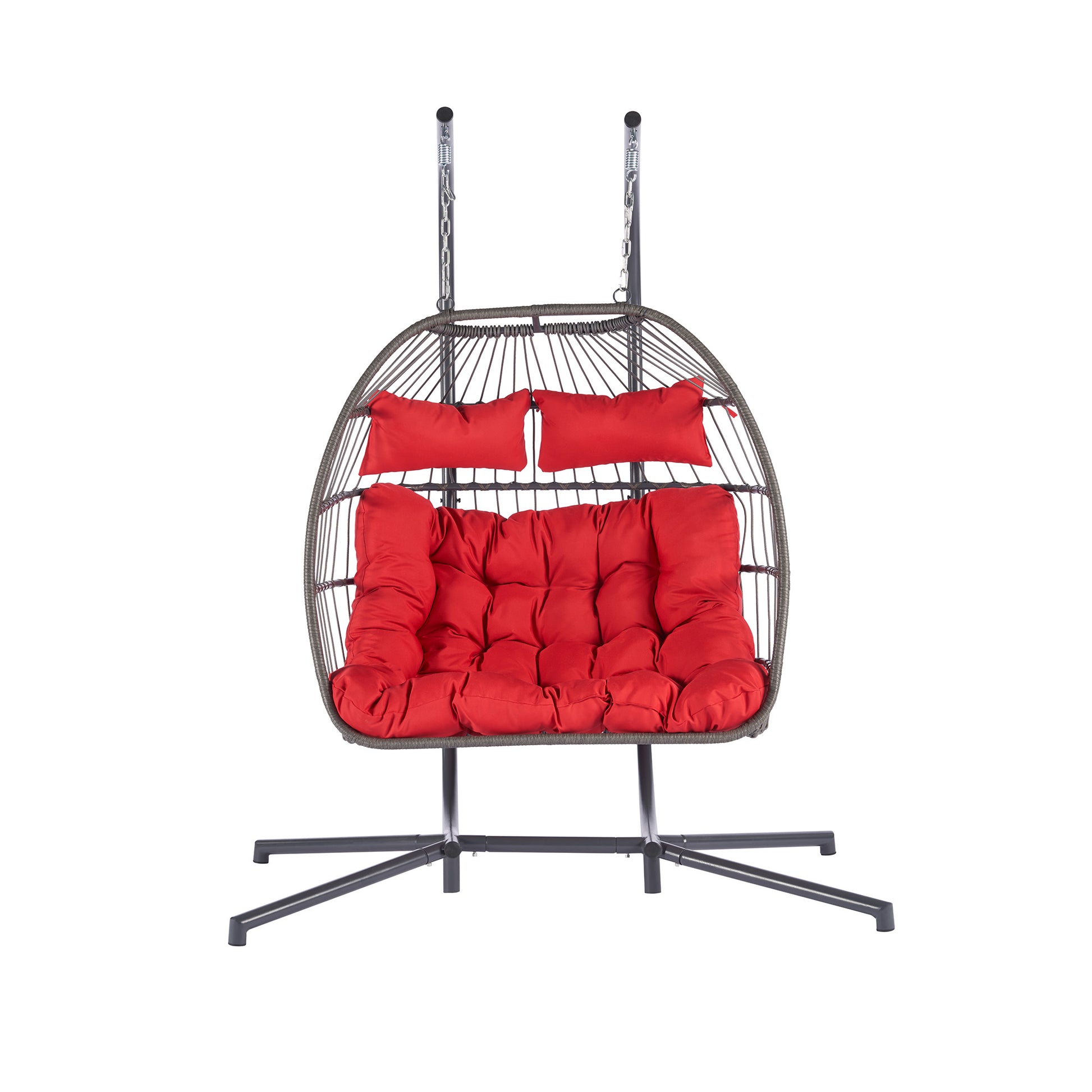 2 Person Outdoor Rattan Hanging Chair Patio Wicker Egg Chair Yes Sectional Red Uv Resistant Frame Water Resistant Cushion Garden & Outdoor American Design 2 Person Seating Group Polyester Rattan