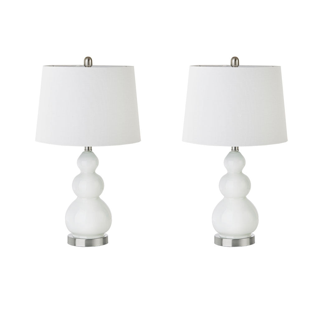 Curved Glass Table Lamp, Set Of 2 White Metal