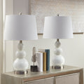 Curved Glass Table Lamp, Set Of 2 White Metal