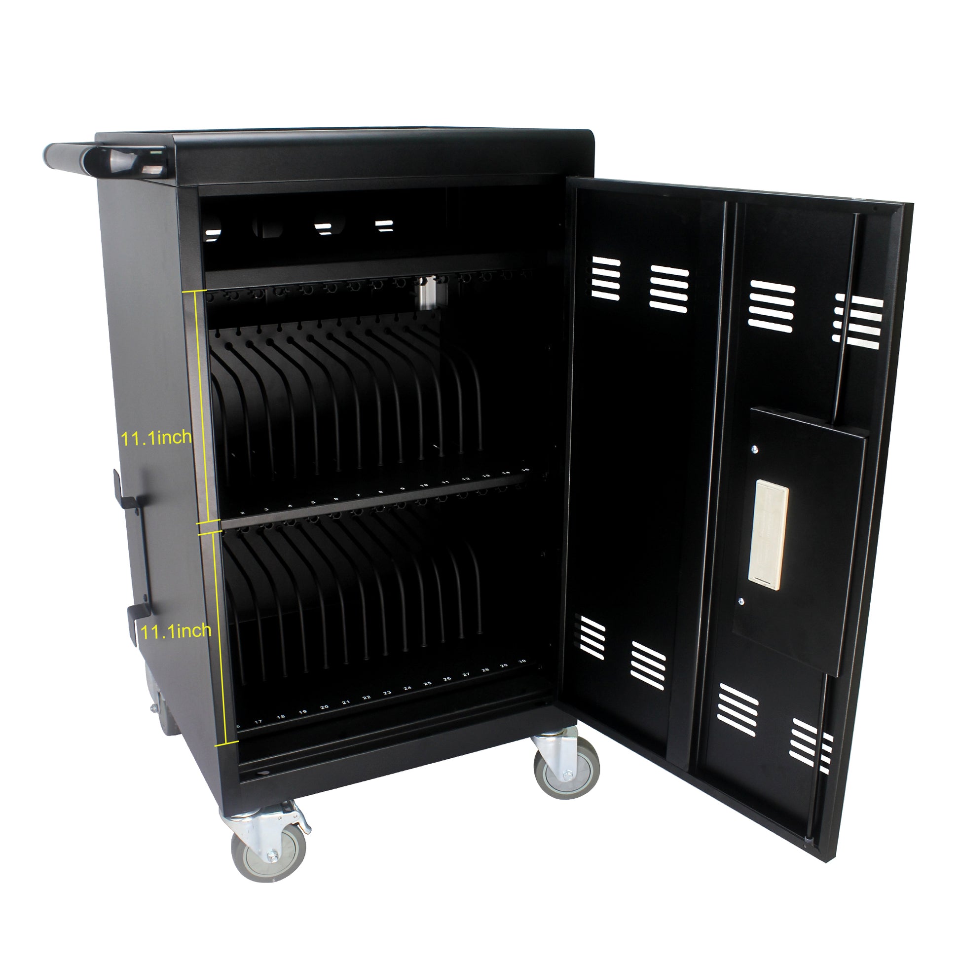 Mobile Charging Cart And Cabinet For Tablets Laptops 30 Device With Combination Lock Black Matt Black Steel