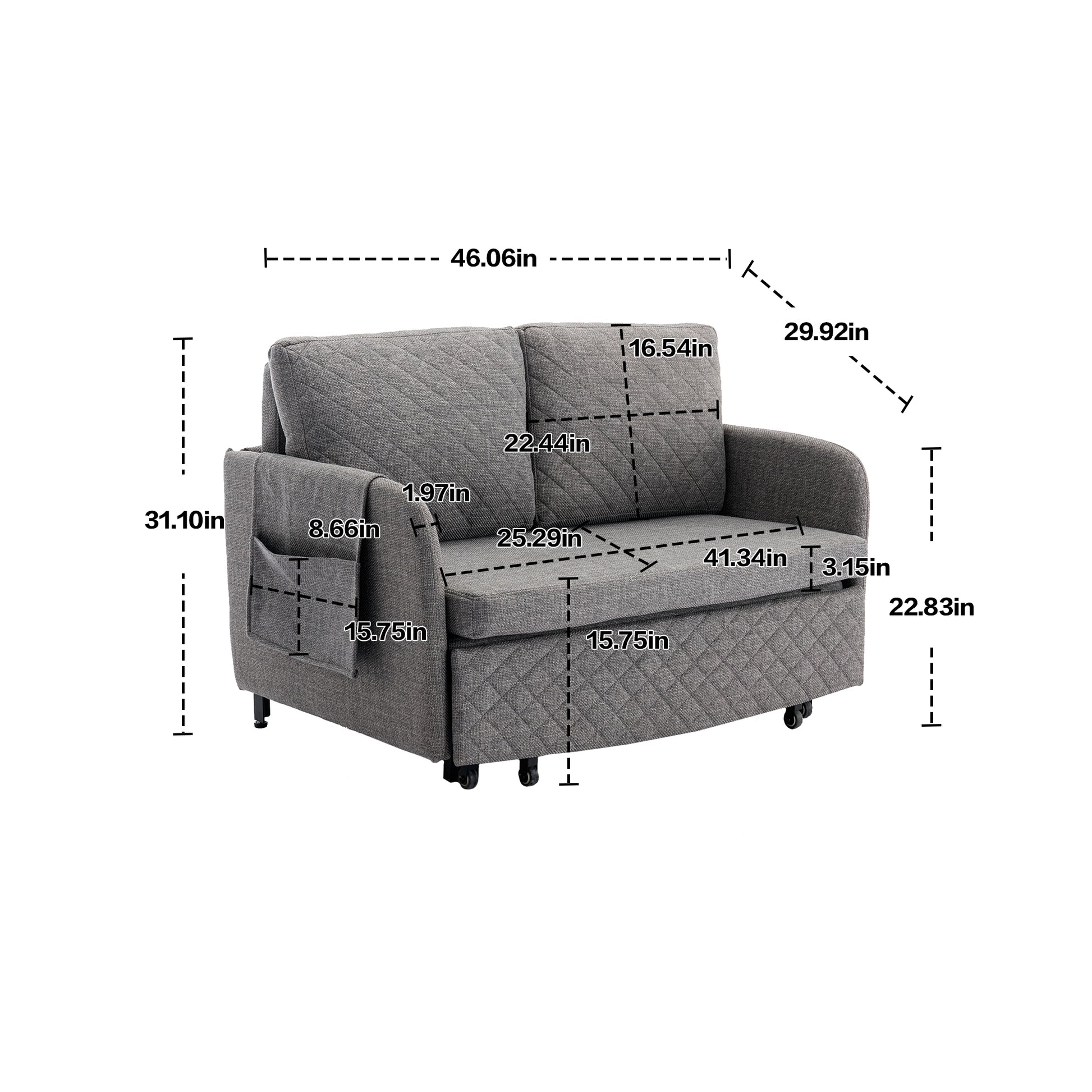 Coolmore Convertible Sleeper Sofa Bed, Modern Velvet Loveseat Couch With Pull Out Bed, Small Beautiful Seat Futon Sofa Bed With Headboard, 2 Pillows & Side Pockets For Living Room Light Grey Linen