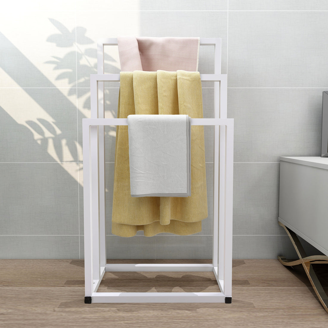 Metal Freestanding Towel Rack 3 Tiers Hand Towel Holder Organizer For Bathroom Accessories, White White Bathroom Metal