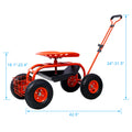 Rolling Garden Scooter Garden Cart Seat With Wheels And Tool Tray, 360 Swivel Seat,Red Red Steel