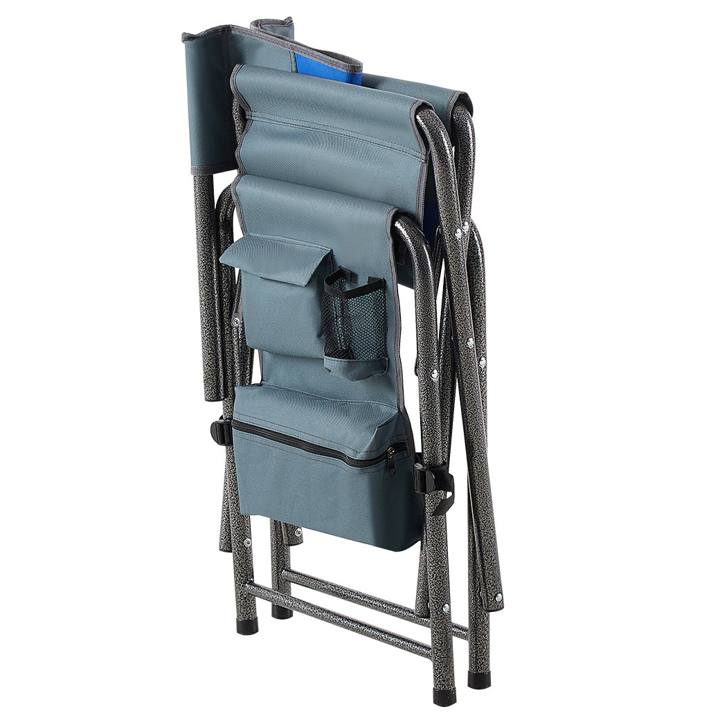 2 Piece Padded Folding Outdoor Chair With Storage Pockets,Lightweight Oversized Directors Chair For Indoor, Outdoor Camping, Picnics And Fishing,Blue Grey Blue Grey Steel