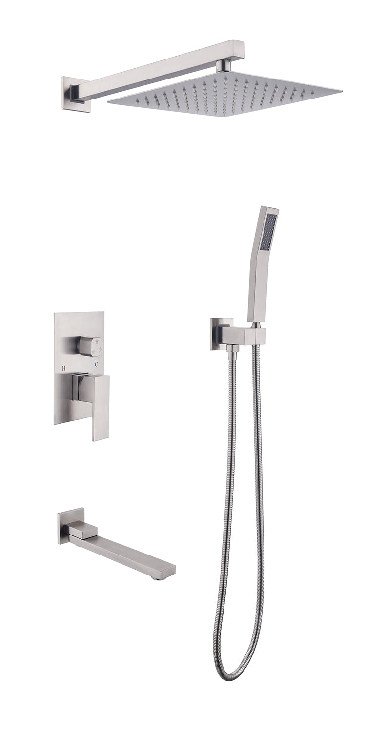 Ceiling Mounted Shower System Combo Set With Handheld And 16"Shower Head Brushed Nickel Brass