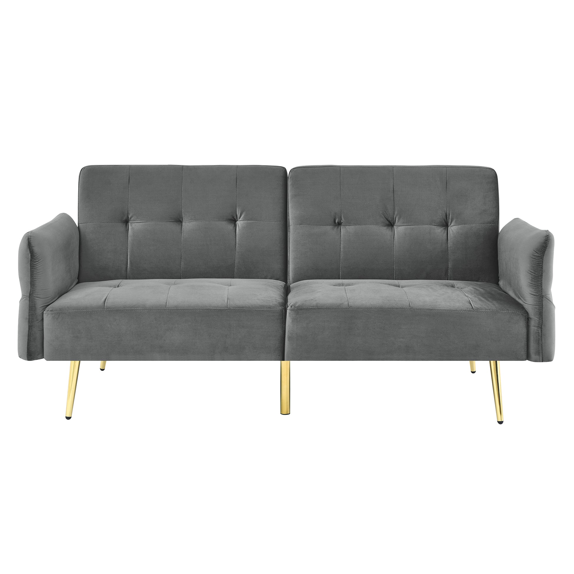 78" Italian Velvet Futon Sofa Bed, Convertible Sleeper Loveseat Couch With Folded Armrests And Storage Bags For Living Room And Small Space, Grey 280G Velvet Gray Foam Solid Wood
