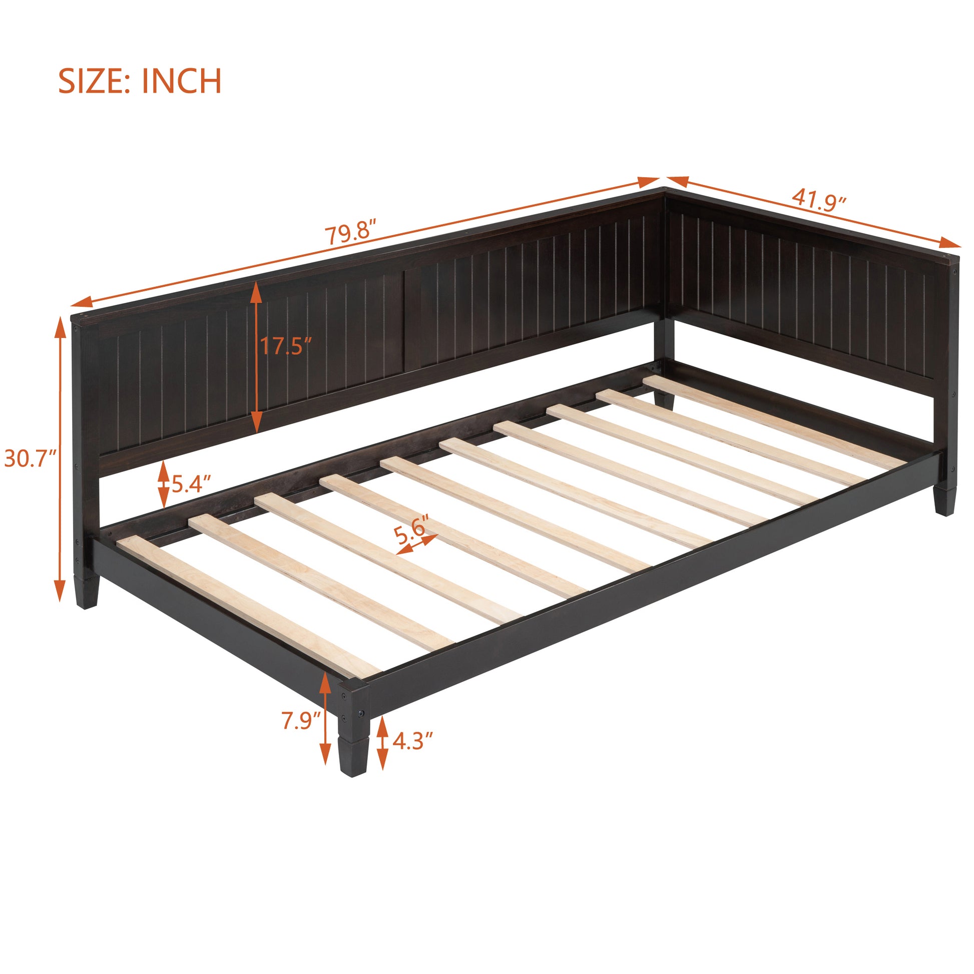 Twin Size Wood Daybed Sofa Bed, Espresso Espresso Solid Wood Mdf