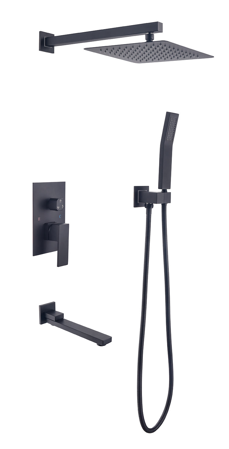 Shower System 16 Inch Square Bathroom Luxury Rain Mixer Shower Combo Set Matte Black Brass