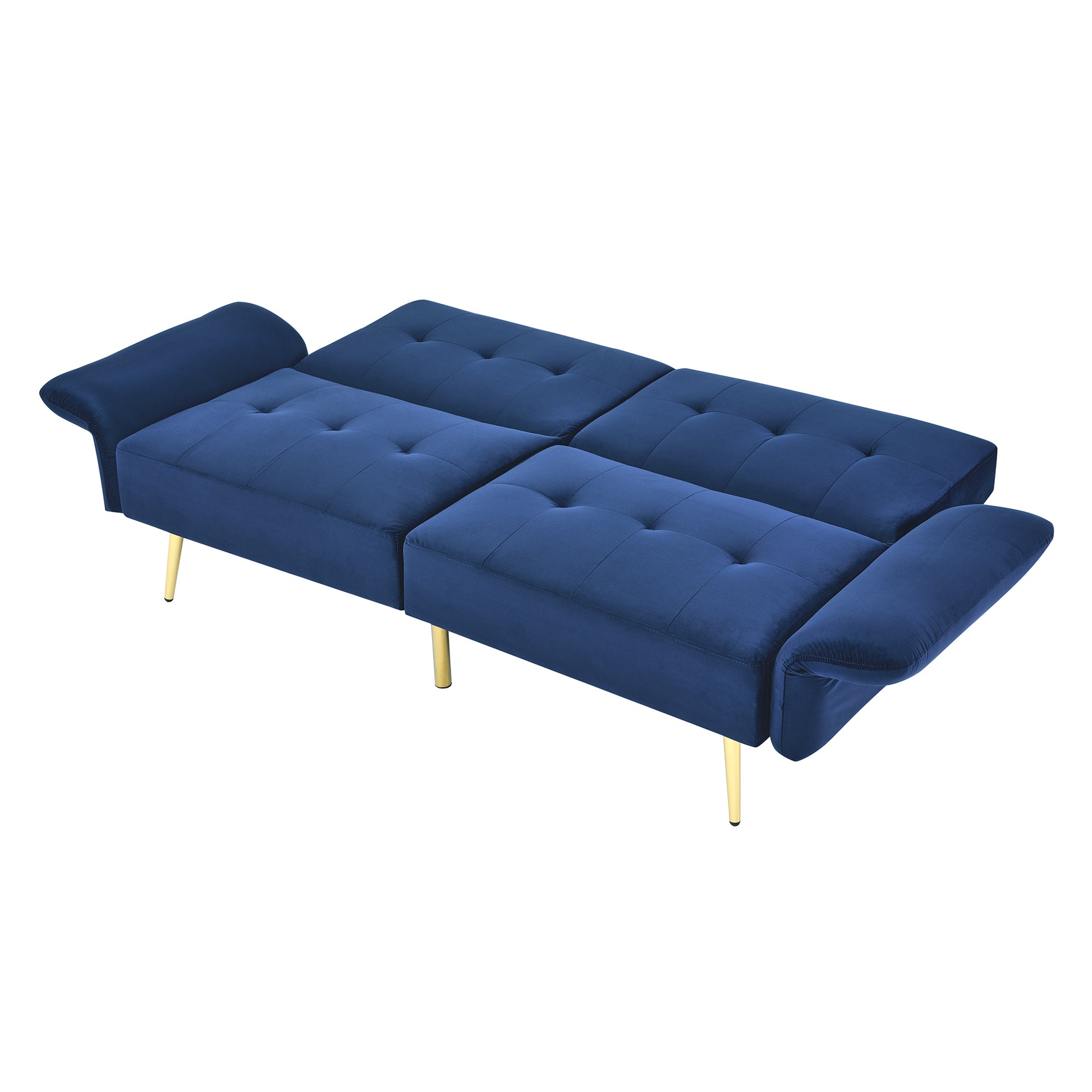 78" Italian Velvet Futon Sofa Bed, Convertible Sleeper Loveseat Couch With Folded Armrests And Storage Bags For Living Room And Small Space, Navy 280G Velvet Navy Foam Solid Wood