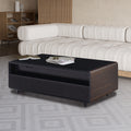 Modern Smart Coffee Table With Built In Fridge, Bluetooth Speaker, Wireless Charging Module, Touch Control Panel, Power Socket, Usb Interface, Outlet Protection, Atmosphere Light, And More, Brown Black Brown Built In Outlets Or Usb Primary Living Space
