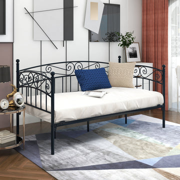 Metal Daybed Frame Multifunctional Mattress Foundation Bed Sofa With Headboard, Twin, Black Box Spring Not Required Twin Black Metal Bedroom Metal
