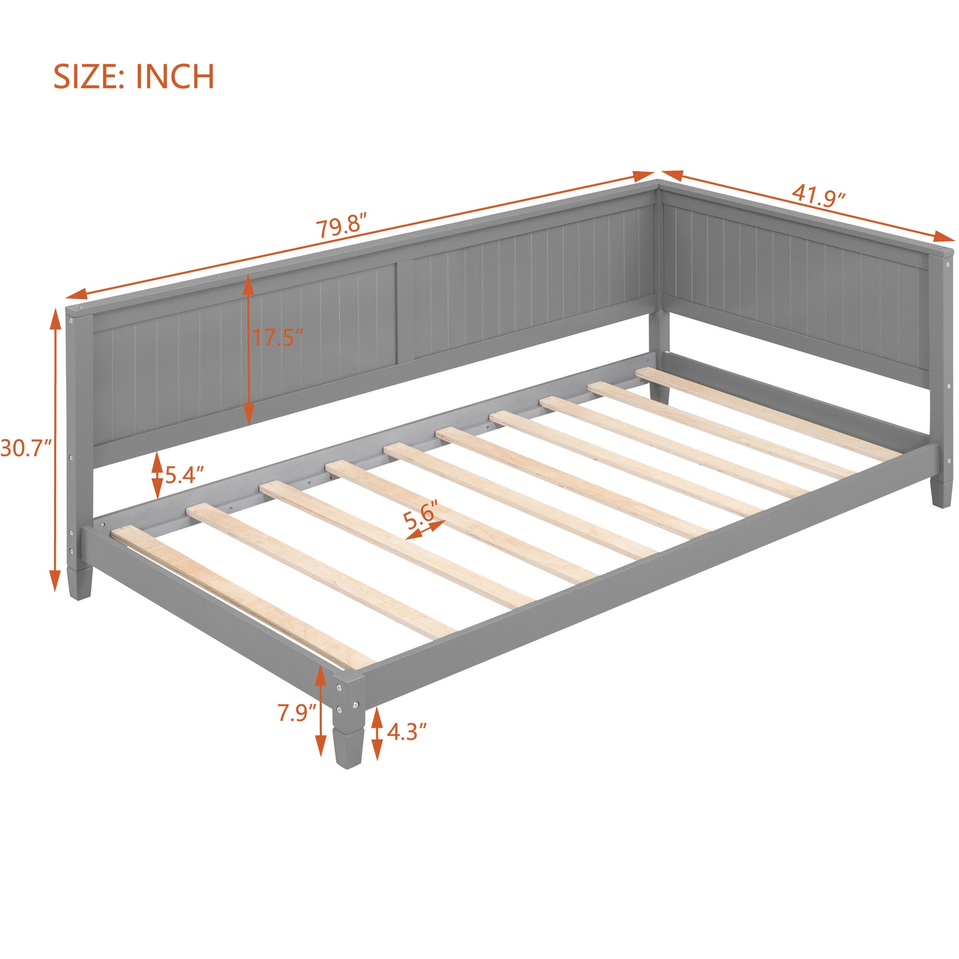 Twin Size Wood Daybed Sofa Bed, Gray Gray Solid Wood Mdf