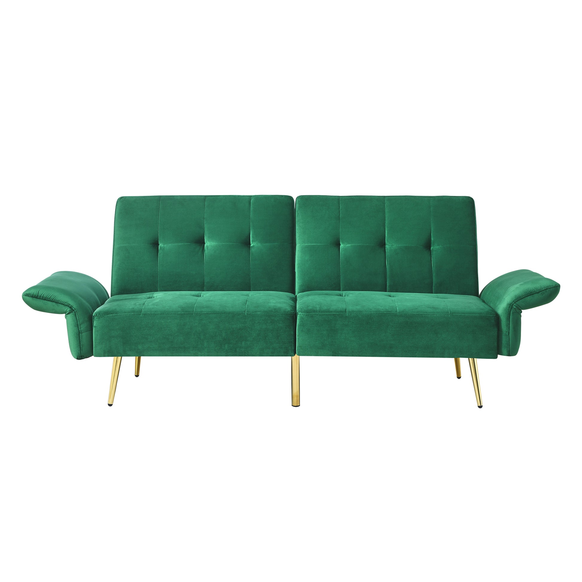 78" Italian Velvet Futon Sofa Bed, Convertible Sleeper Loveseat Couch With Folded Armrests And Storage Bags For Living Room And Small Space, Green 280G Velvet Green Foam Solid Wood