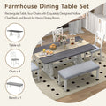 6 Piece Wooden Dining Table Set, Farmhouse Rectangular Dining Table, Four Chairs With Exquisitely Designed Hollow Chair Back And Bench For Home Dining Room Gray White White Gray Solid Wood