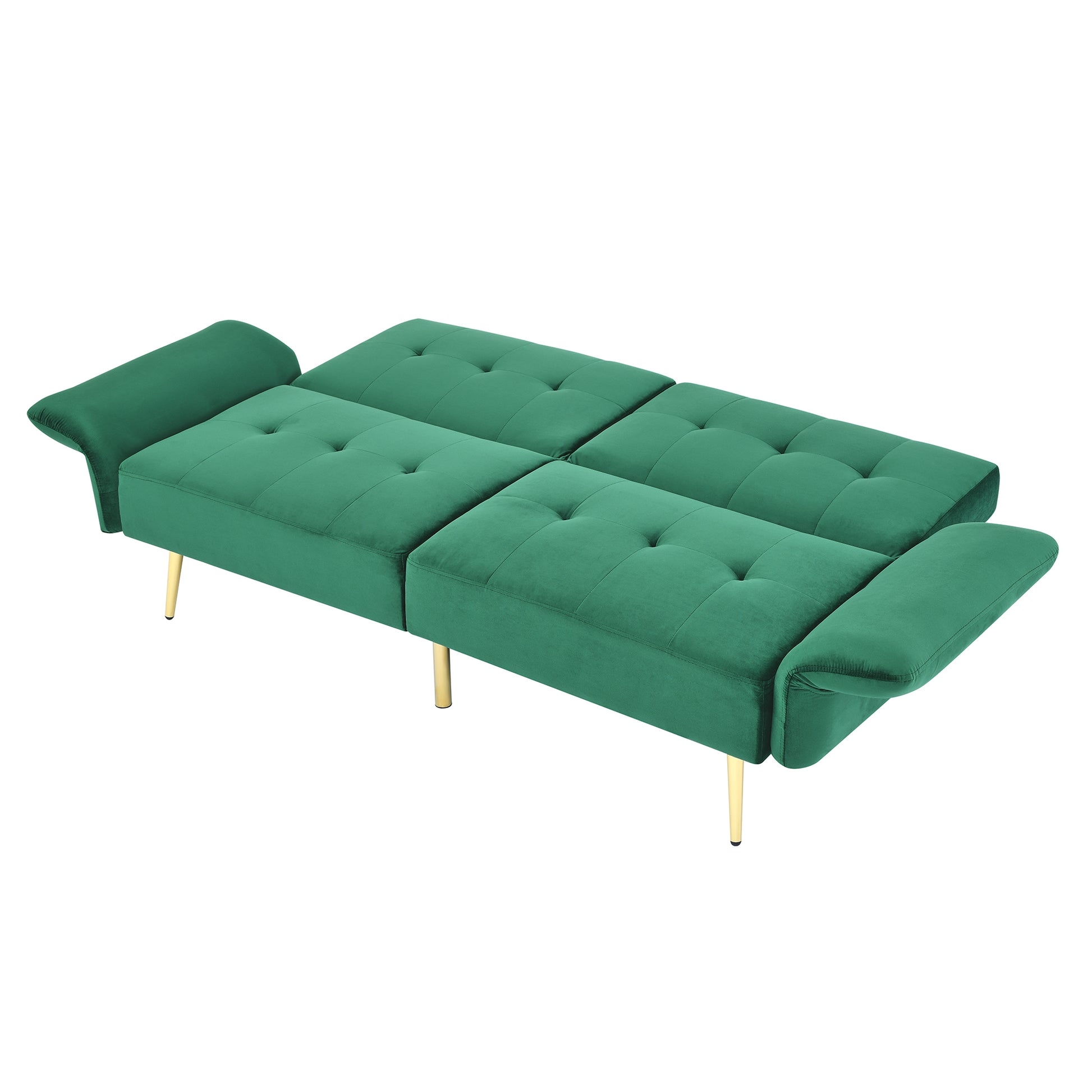 78" Italian Velvet Futon Sofa Bed, Convertible Sleeper Loveseat Couch With Folded Armrests And Storage Bags For Living Room And Small Space, Green 280G Velvet Green Foam Solid Wood