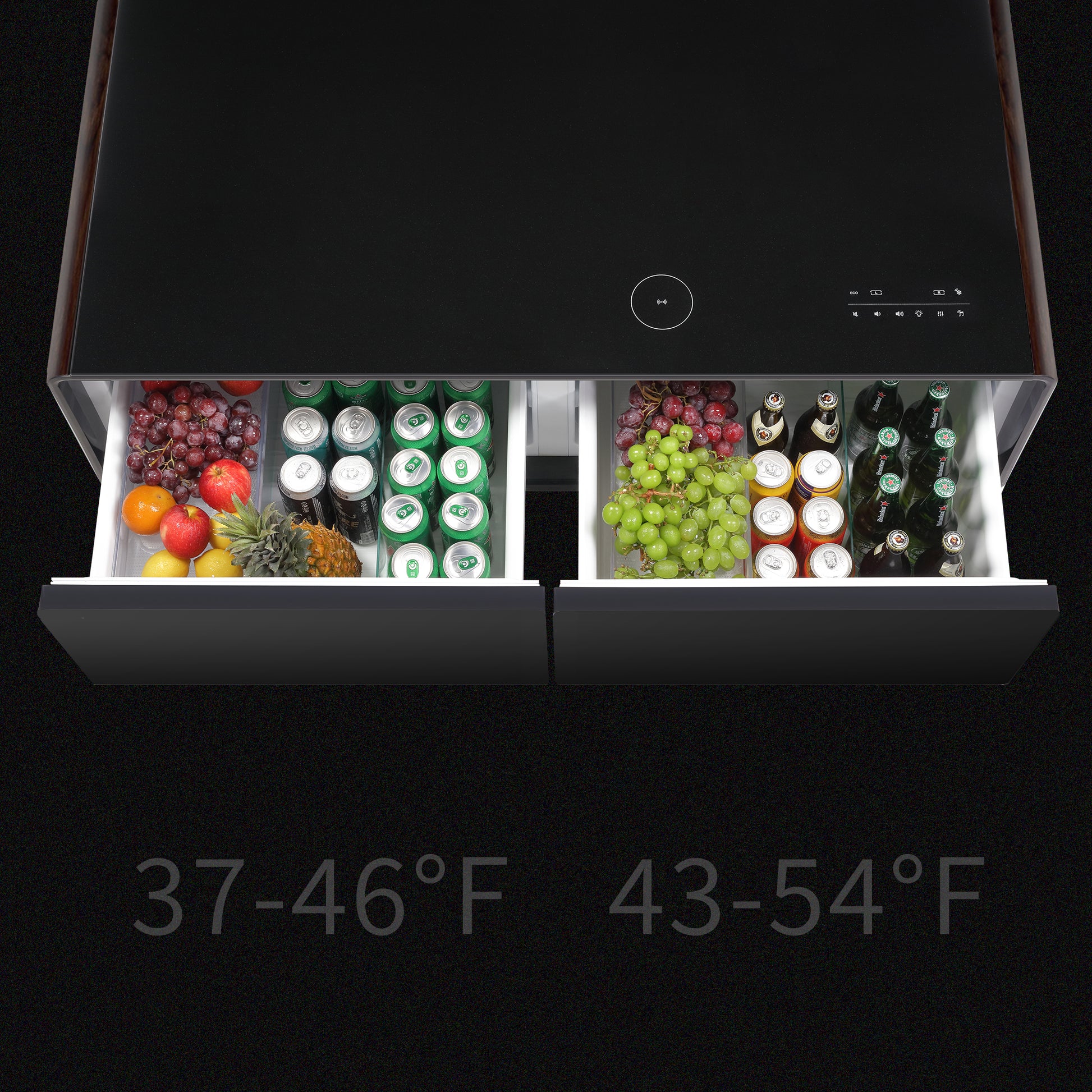 Modern Smart Coffee Table With Built In Fridge, Bluetooth Speaker, Wireless Charging Module, Touch Control Panel, Power Socket, Usb Interface, Outlet Protection, Atmosphere Light, And More, Brown Black Brown Built In Outlets Or Usb Primary Living Space