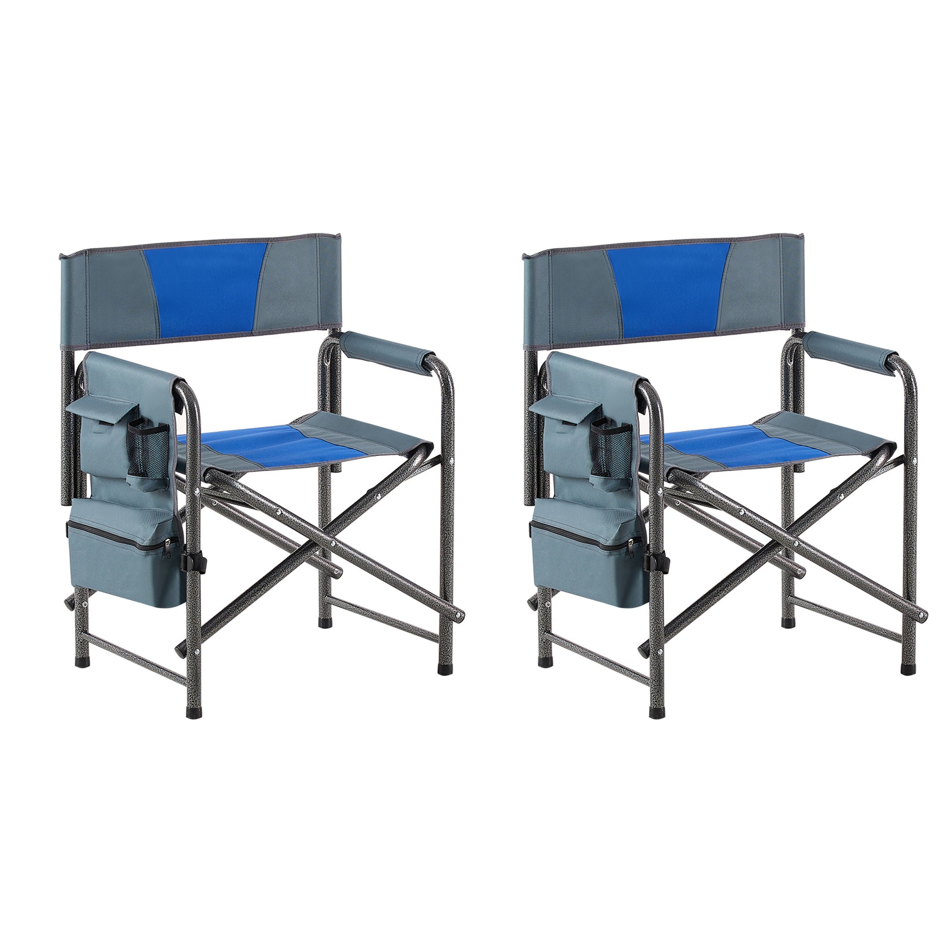 2 Piece Padded Folding Outdoor Chair With Storage Pockets,Lightweight Oversized Directors Chair For Indoor, Outdoor Camping, Picnics And Fishing,Blue Grey Blue Grey Steel