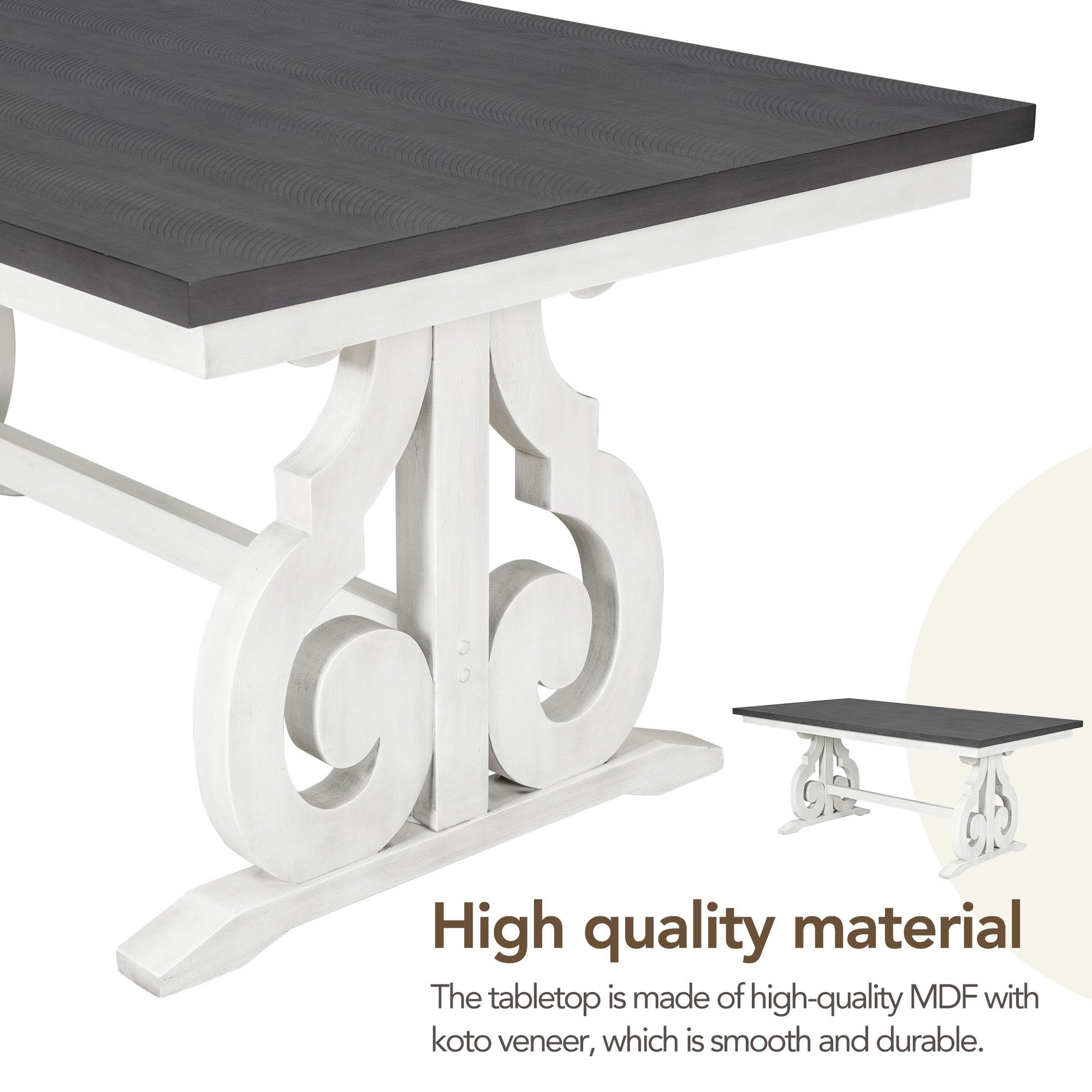 6 Piece Wooden Dining Table Set, Farmhouse Rectangular Dining Table, Four Chairs With Exquisitely Designed Hollow Chair Back And Bench For Home Dining Room Gray White White Gray Solid Wood