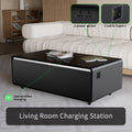 Modern Smart Coffee Table With Built In Fridge, Bluetooth Speaker, Wireless Charging Module, Touch Control Panel, Power Socket, Usb Interface, Outlet Protection, Atmosphere Light, Black Black Primary Living Space Coffee & End Tables Abs