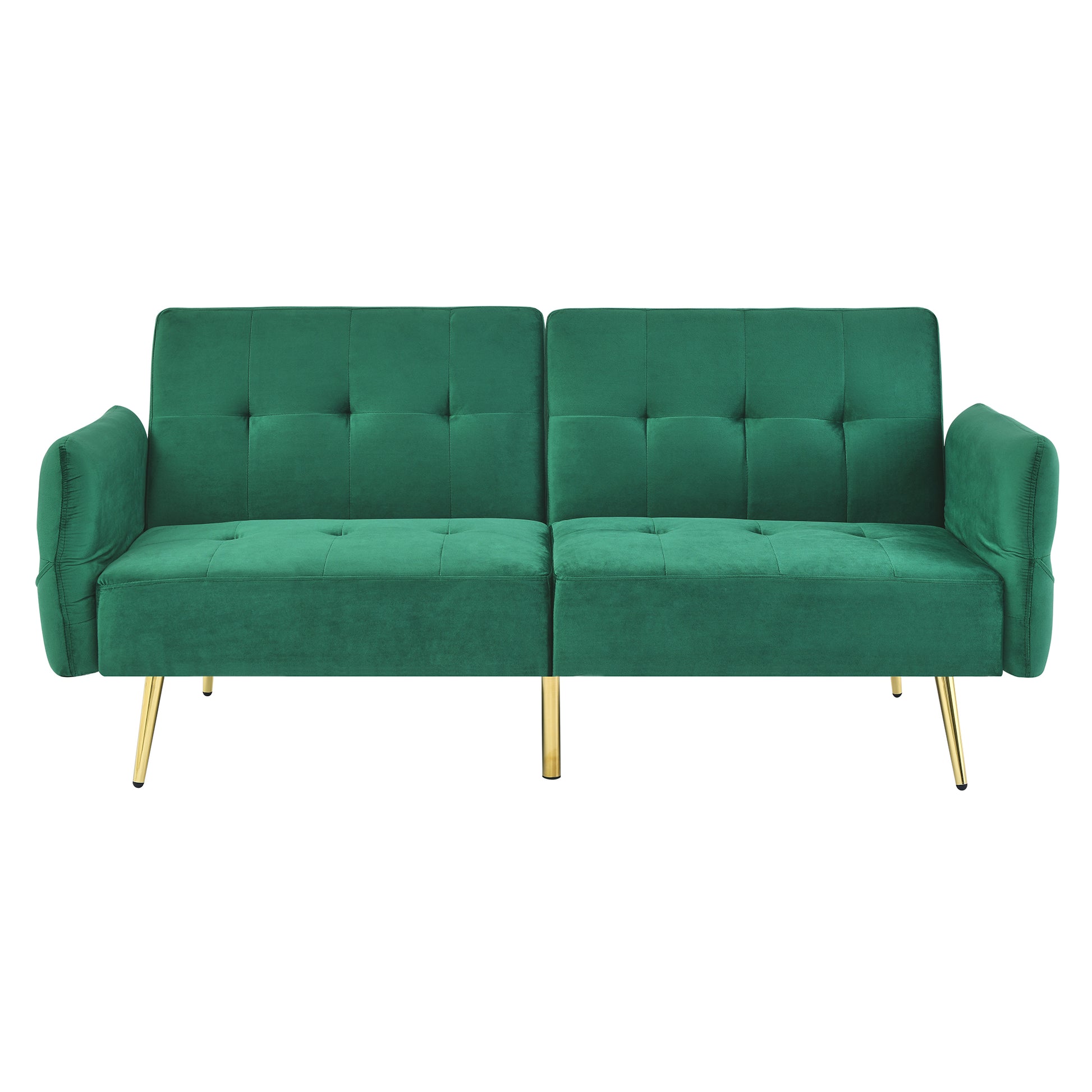 78" Italian Velvet Futon Sofa Bed, Convertible Sleeper Loveseat Couch With Folded Armrests And Storage Bags For Living Room And Small Space, Green 280G Velvet Green Foam Solid Wood