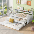 Twin Xl Wood Daybed With 2 Trundles, 3 Storage Cubbies, 1 Light And Usb Charging Design, White Gray Solid Wood