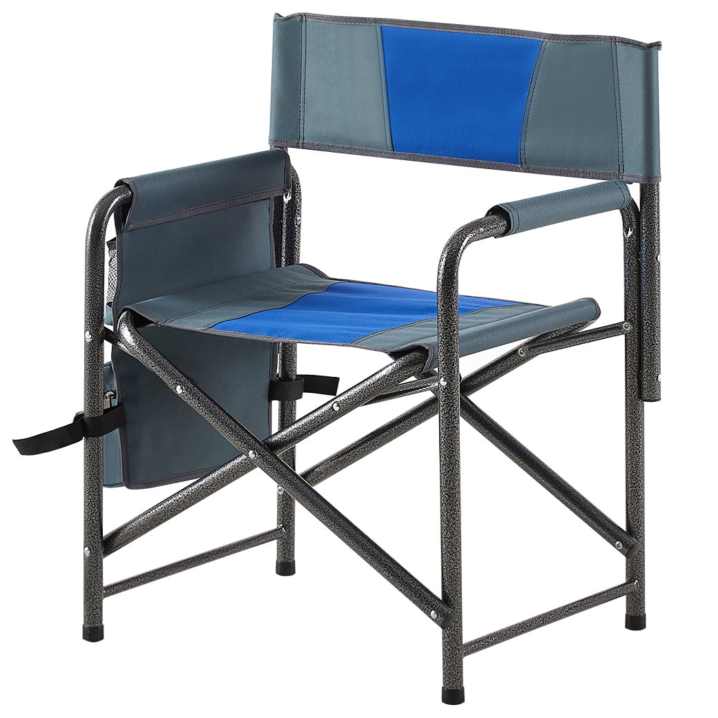 2 Piece Padded Folding Outdoor Chair With Storage Pockets,Lightweight Oversized Directors Chair For Indoor, Outdoor Camping, Picnics And Fishing,Blue Grey Blue Grey Steel