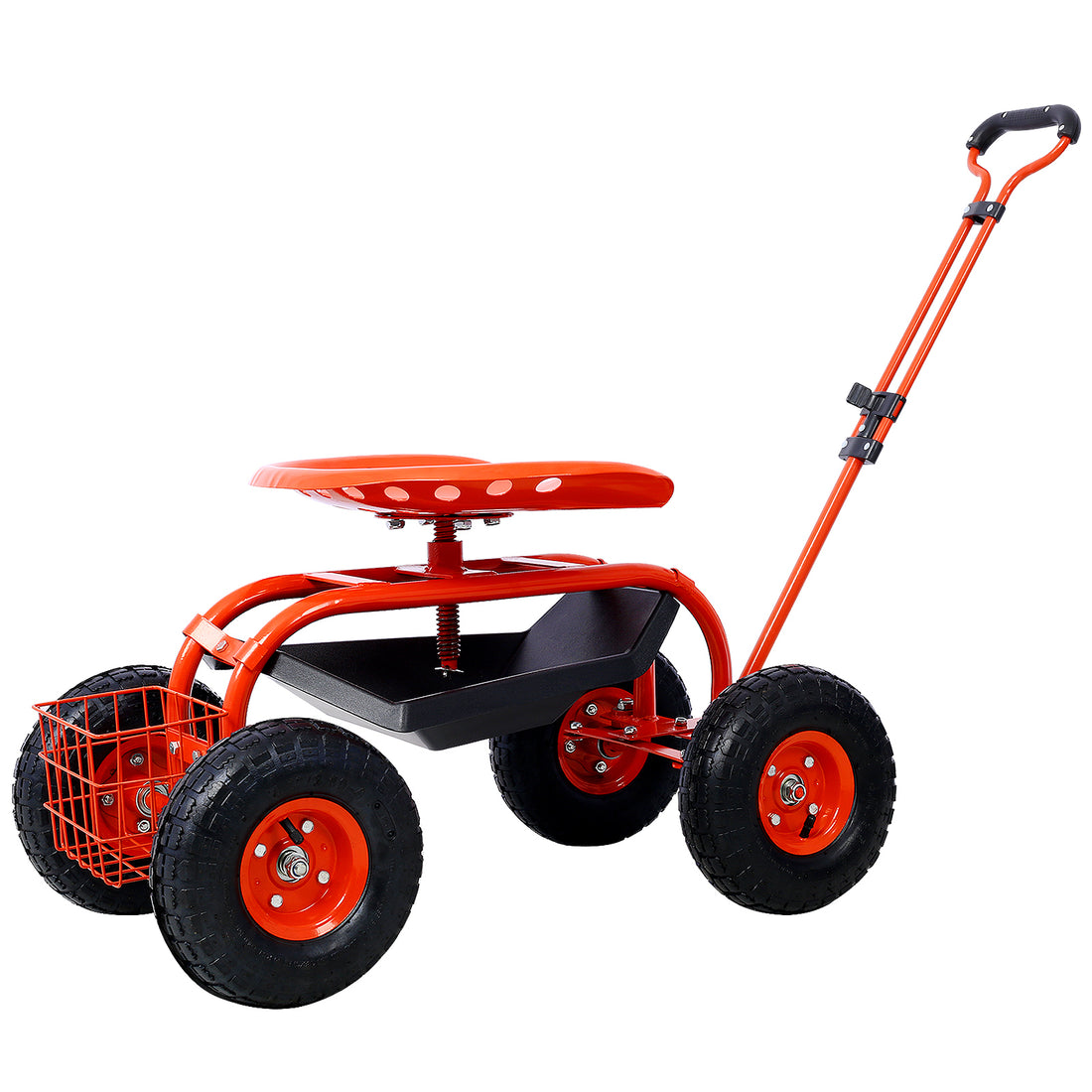 Rolling Garden Scooter Garden Cart Seat With Wheels And Tool Tray, 360 Swivel Seat,Red Red Steel