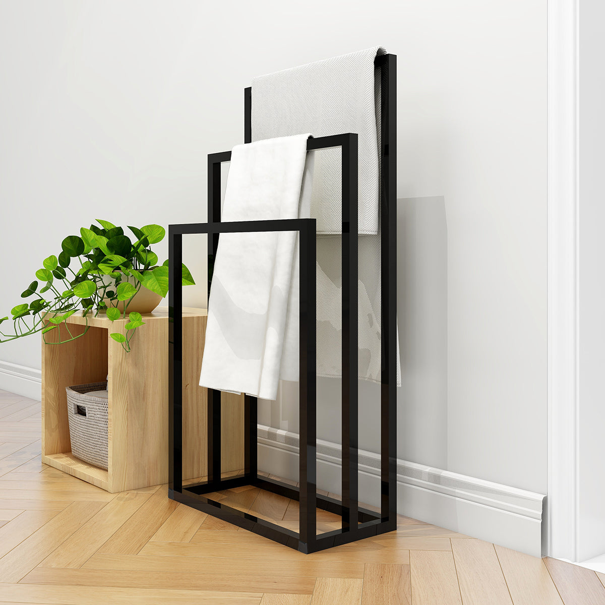 Metal Freestanding Towel Rack 3 Tiers Hand Towel Holder Organizer For Bathroom Accessories, Black Black Bedroom Metal